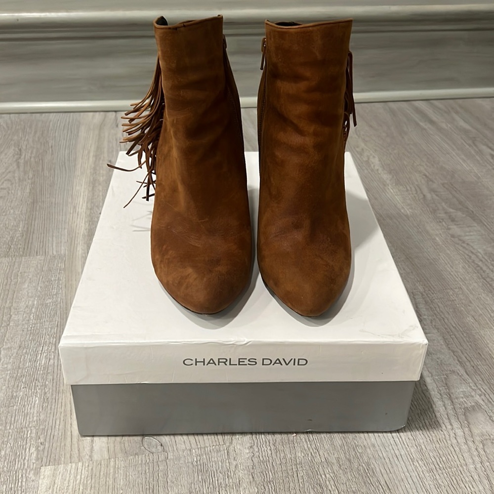 Charles David Suede Fringe Wedged Bootie